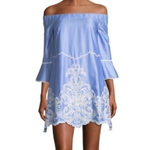 Foxiedox Blue Off Shoulder Embroidered Shift Dress NWT